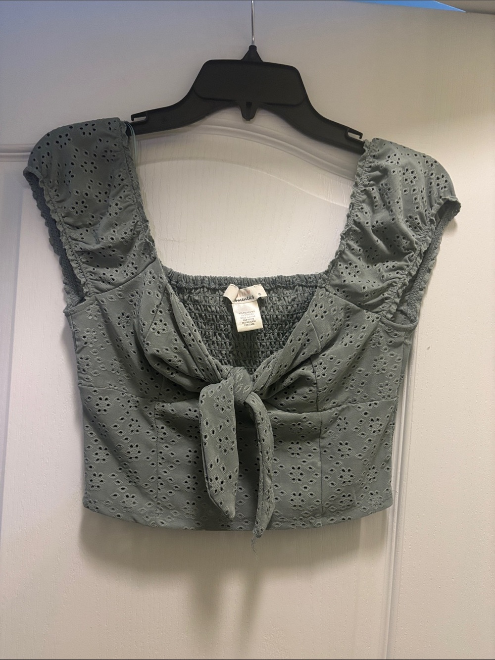 URBAN Romantics Sage Green Eyelet Tie-Front Crop Top
